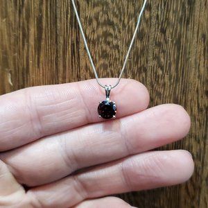 20 Inch 925 Sterling Silver Round Red Cubic Zirconia Pendant Necklace